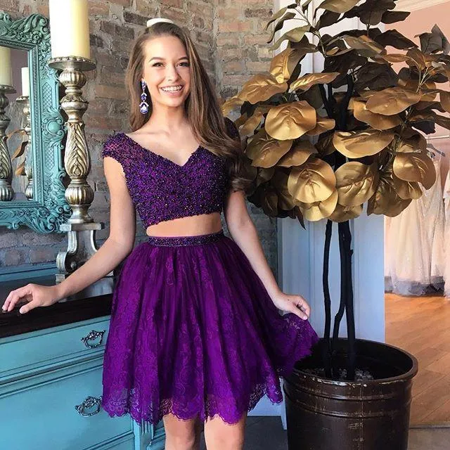 Sexy Two Pieces Cap Sleeves Cheap Short Homecoming Dresses Online, BDY0329