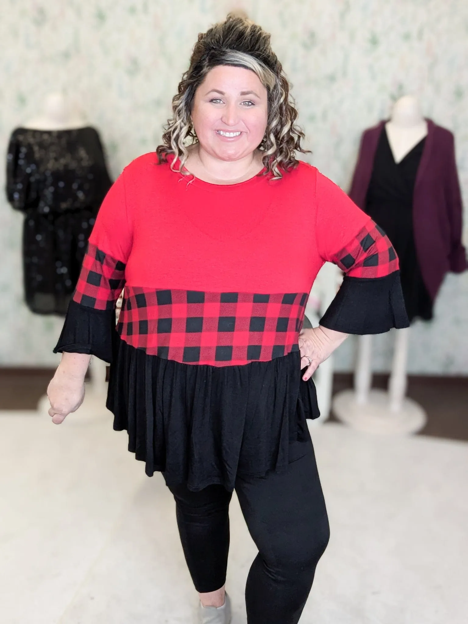 Shelby Tiered Top in Black & Red Buffalo Plaid