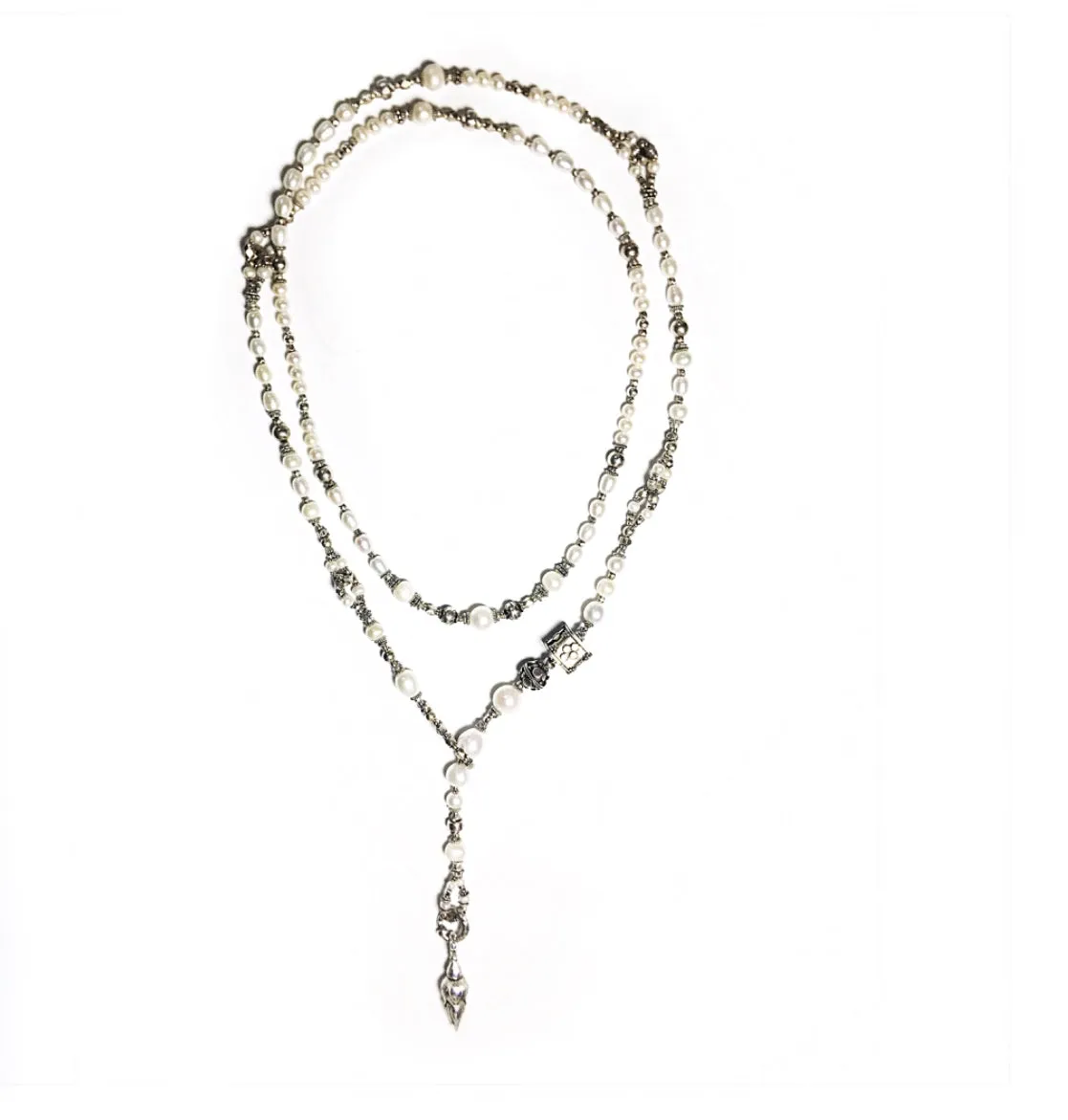 Shimmering Silver Freshwater Pearl Lariat Necklace