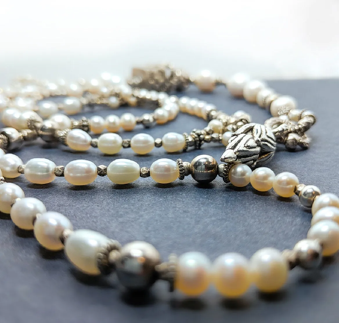 Shimmering Silver Freshwater Pearl Lariat Necklace