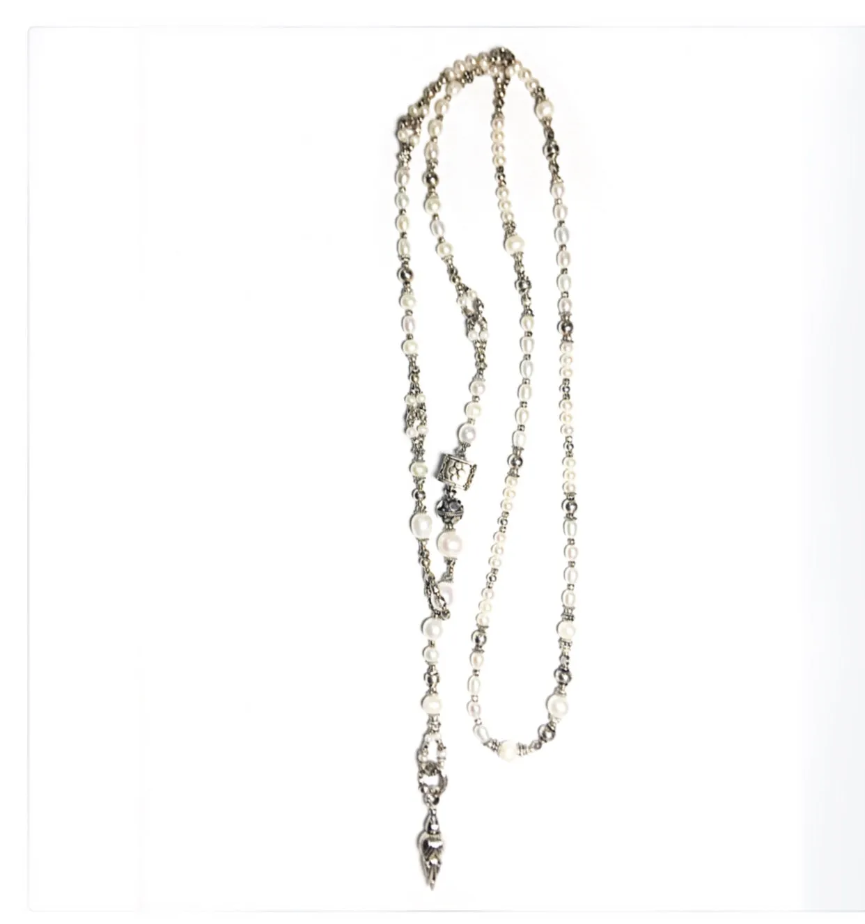 Shimmering Silver Freshwater Pearl Lariat Necklace