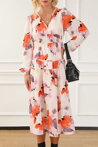 Shona Printed V-Neck Balloon Sleeve Dress