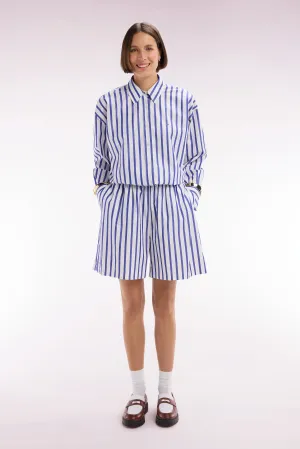Short en coton blanc à rayures bleues coupe Oversized