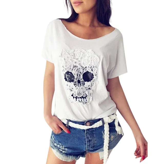 Short Sleeve Lace Skull T-Shirt