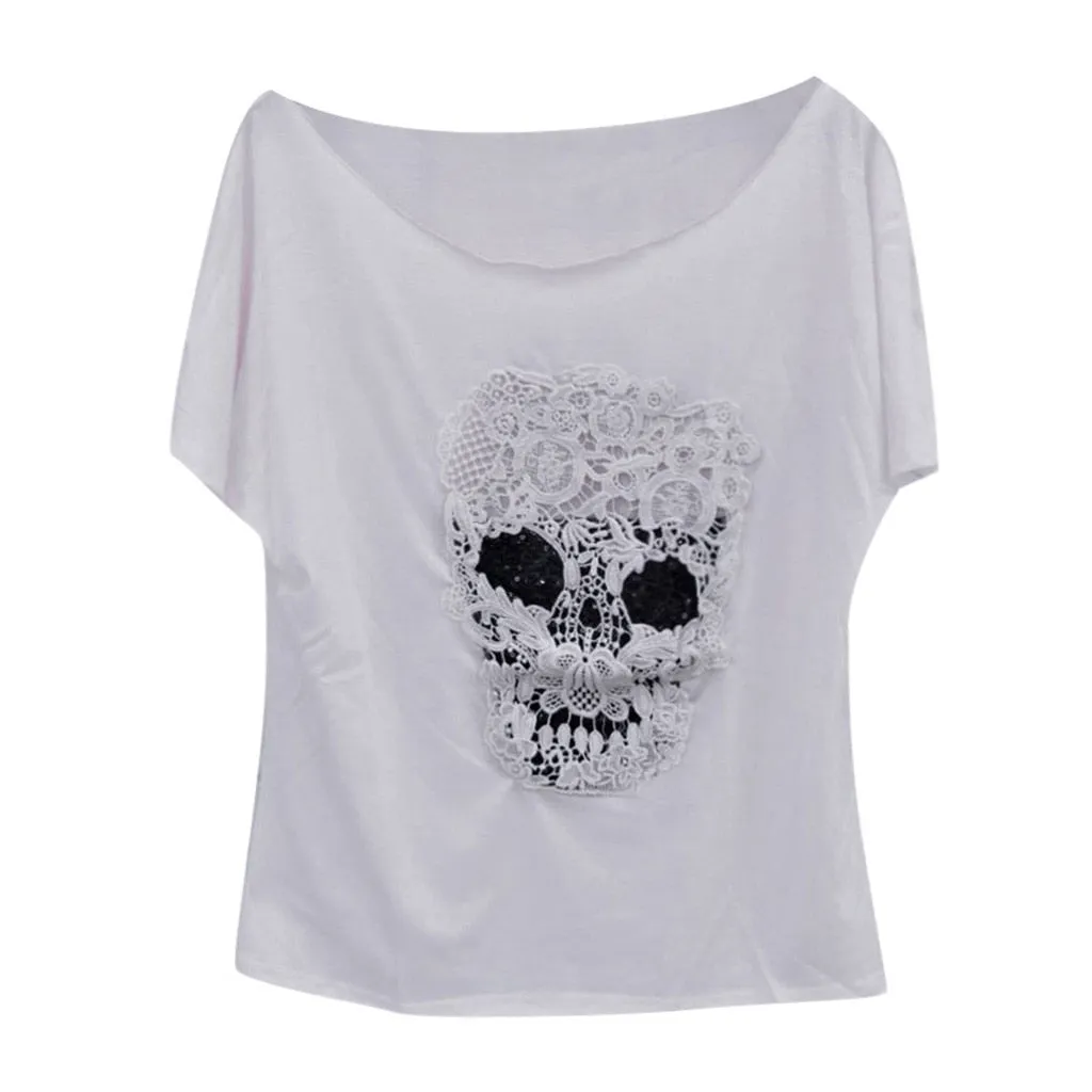 Short Sleeve Lace Skull T-Shirt