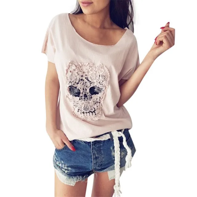 Short Sleeve Lace Skull T-Shirt