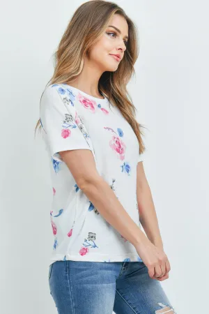 Short Sleeves Floral Hem Top | S-XL