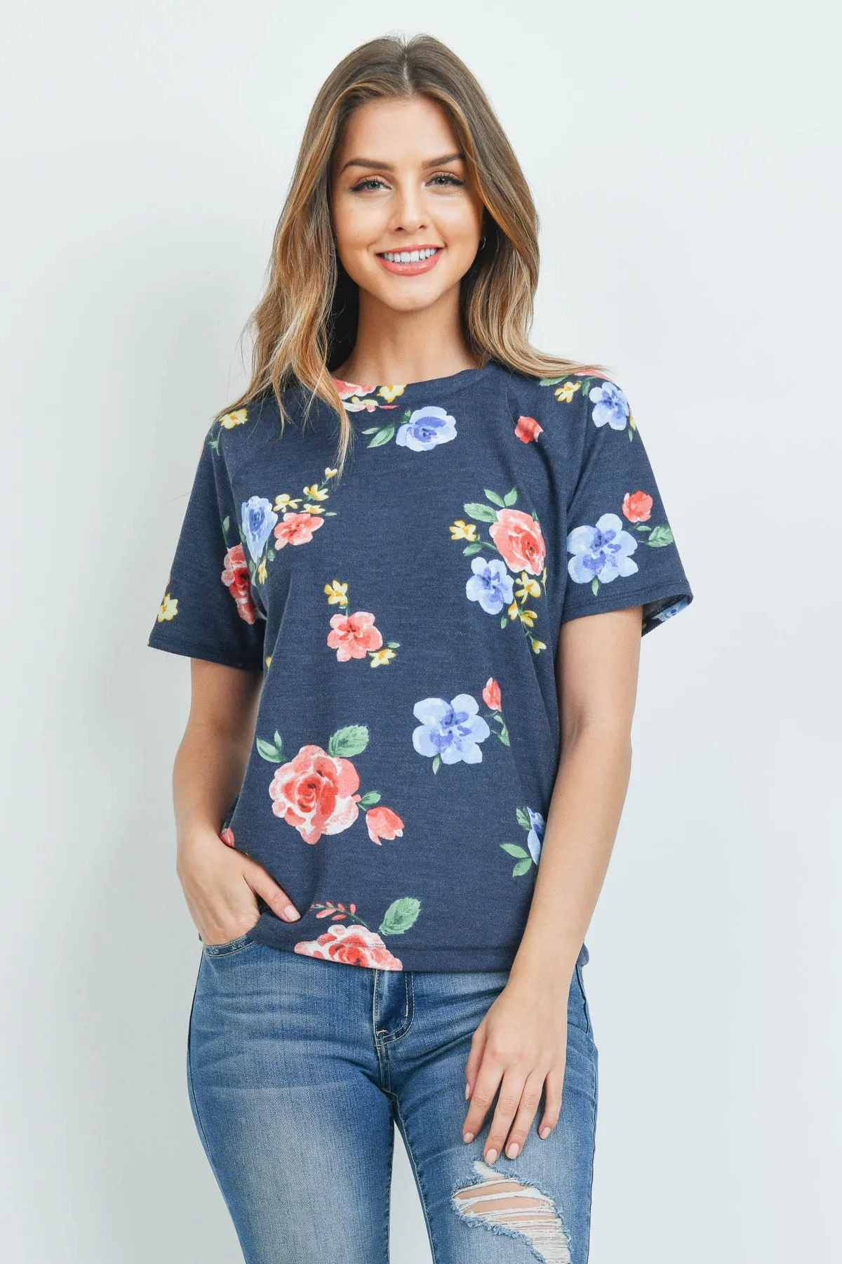 Short Sleeves Floral Hem Top | S-XL