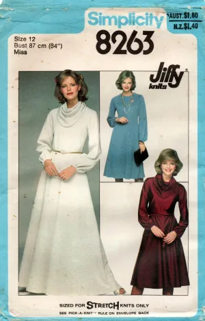 Simplicity 8263 Womens JIFFY Stretch Cowl Neck Dress Top Maxi & Scarf 1970s Vintage Sewing Pattern Size 12 UNCUT Factory Folded