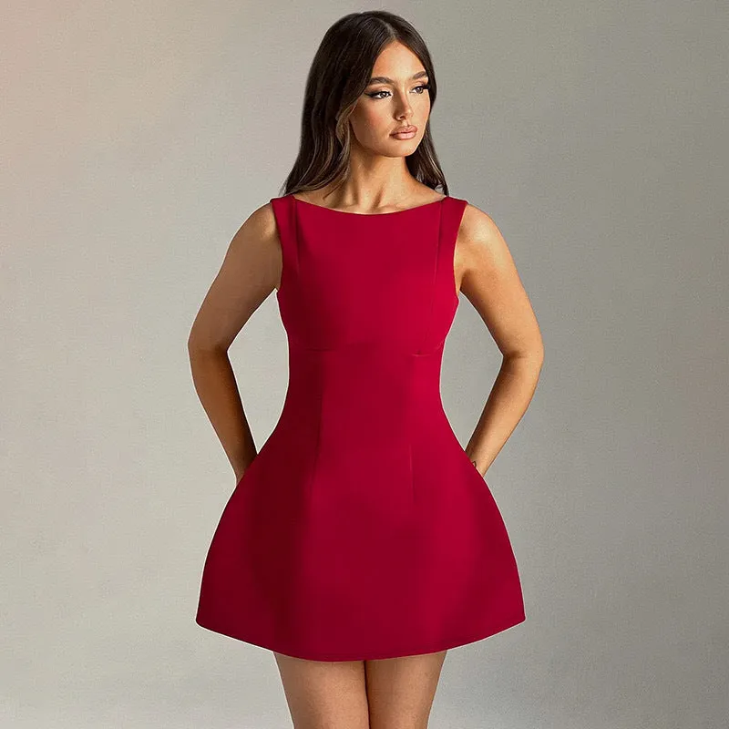 Sleeveless backless fitted mini skirt