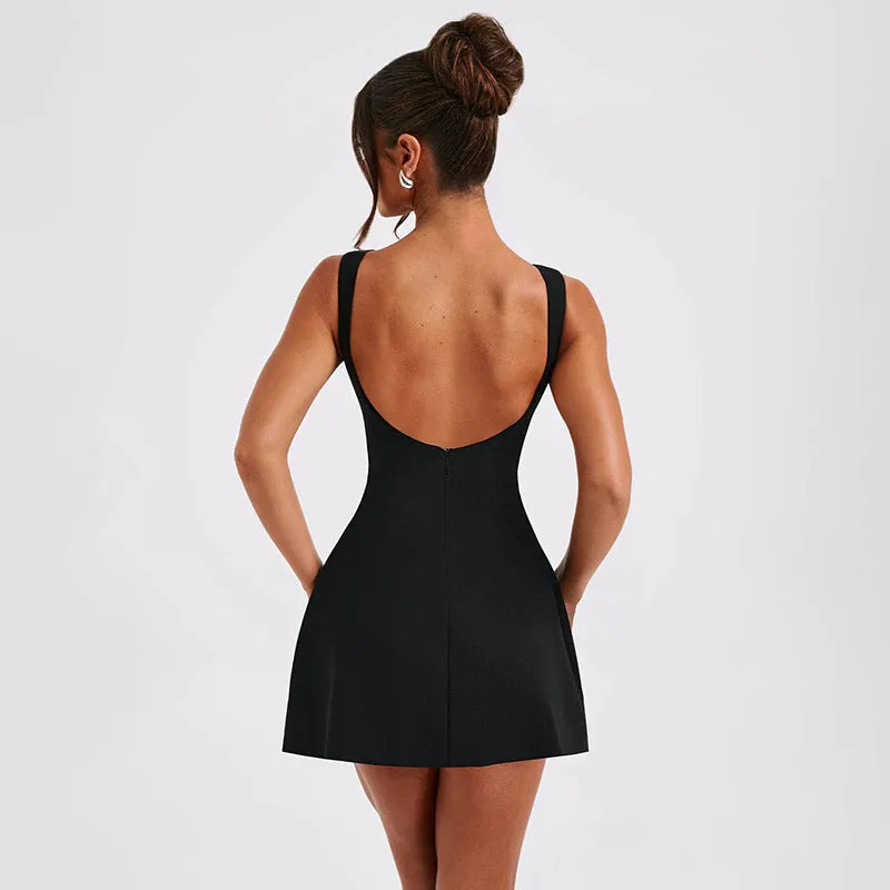Sleeveless backless fitted mini skirt