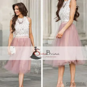 Sleeveless Lace Tulle Short Prom Dresses, Lovely 2 Pieces Homecoming Dress, Homecoming Dresses, SF0093