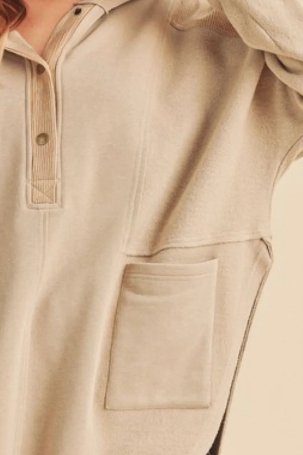 Slit Half Snap Oversize Hoodie