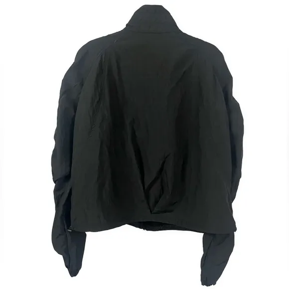 SPANX Women’s Organza Windbreaker Black Full Zip Ruched Sleeves Bomber- Size M