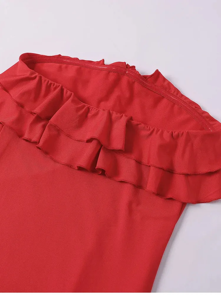 Strapless Double Layers Tie Up Ruffled Dress
