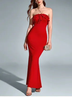 Strapless Double Layers Tie Up Ruffled Dress