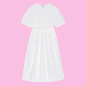 STRETCH COTTON TIE STRAP MIDI DRESS | WHITE