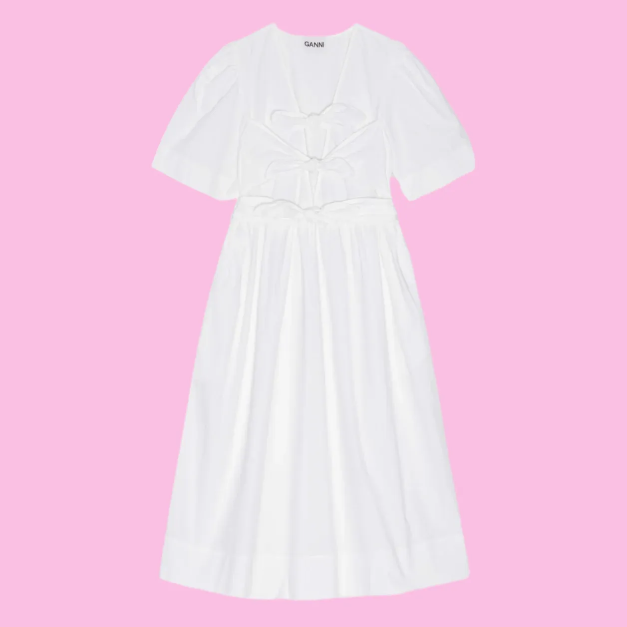STRETCH COTTON TIE STRAP MIDI DRESS | WHITE