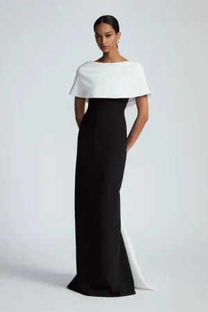 STRETCH TWILL BOAT NECK GOWN