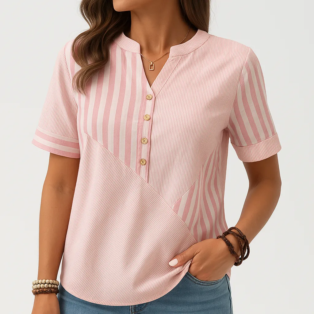 Striped Button-Up Blouse | Lightweight Cotton Blend | Modern Casual Chic