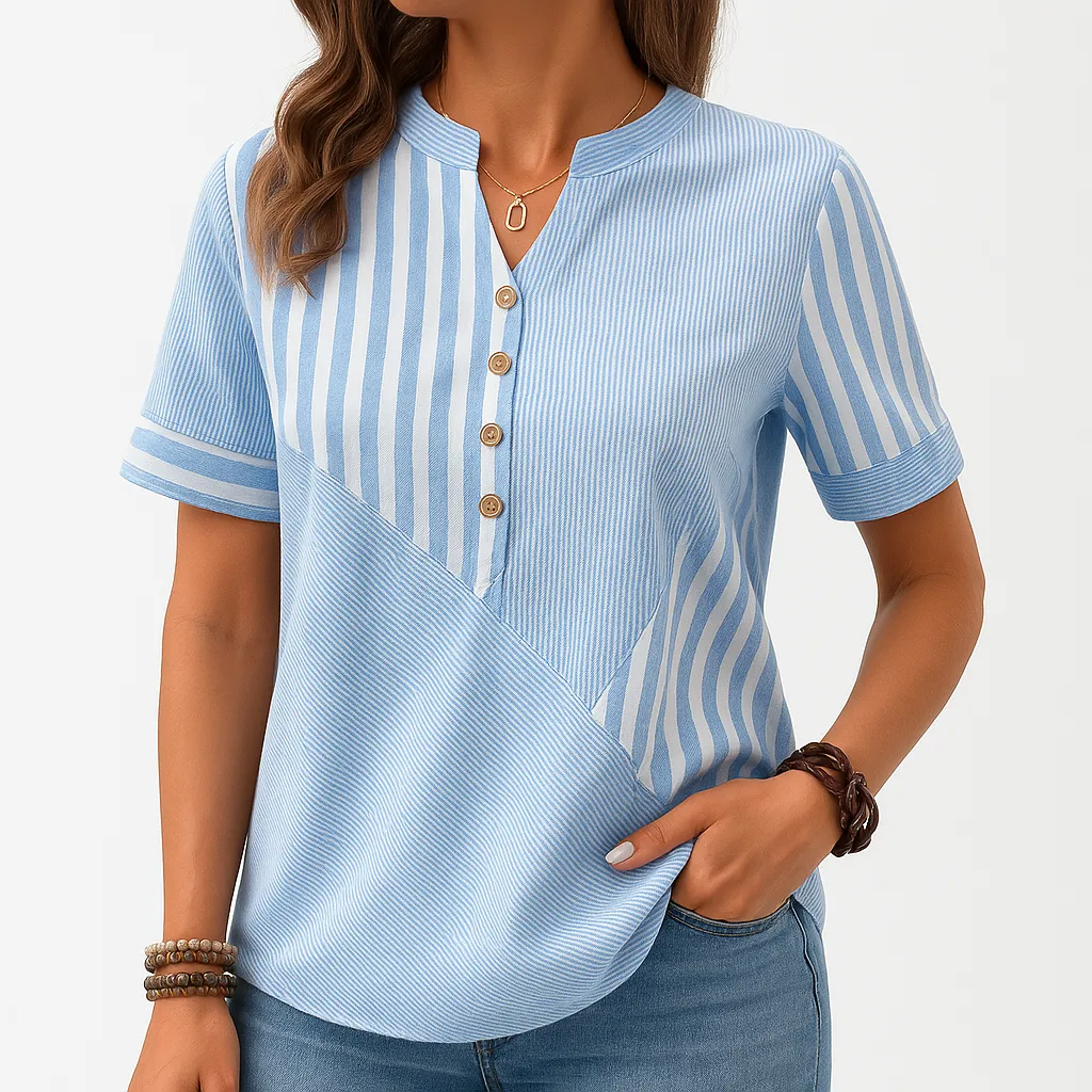 Striped Button-Up Blouse | Lightweight Cotton Blend | Modern Casual Chic