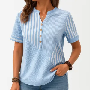Striped Button-Up Blouse | Lightweight Cotton Blend | Modern Casual Chic
