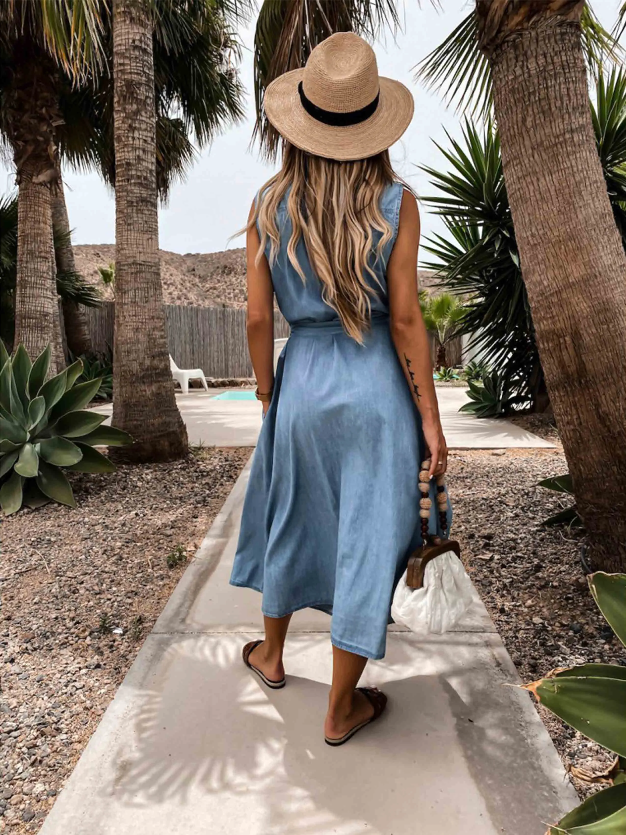 Stunncal Single-Breasted Denim Dress With Belt