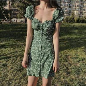 Summer Boho Vintage Green Floral Sexy Dress Beach Off Shoulder Ruffle Bohemian Dress Lady Casual Vestidos