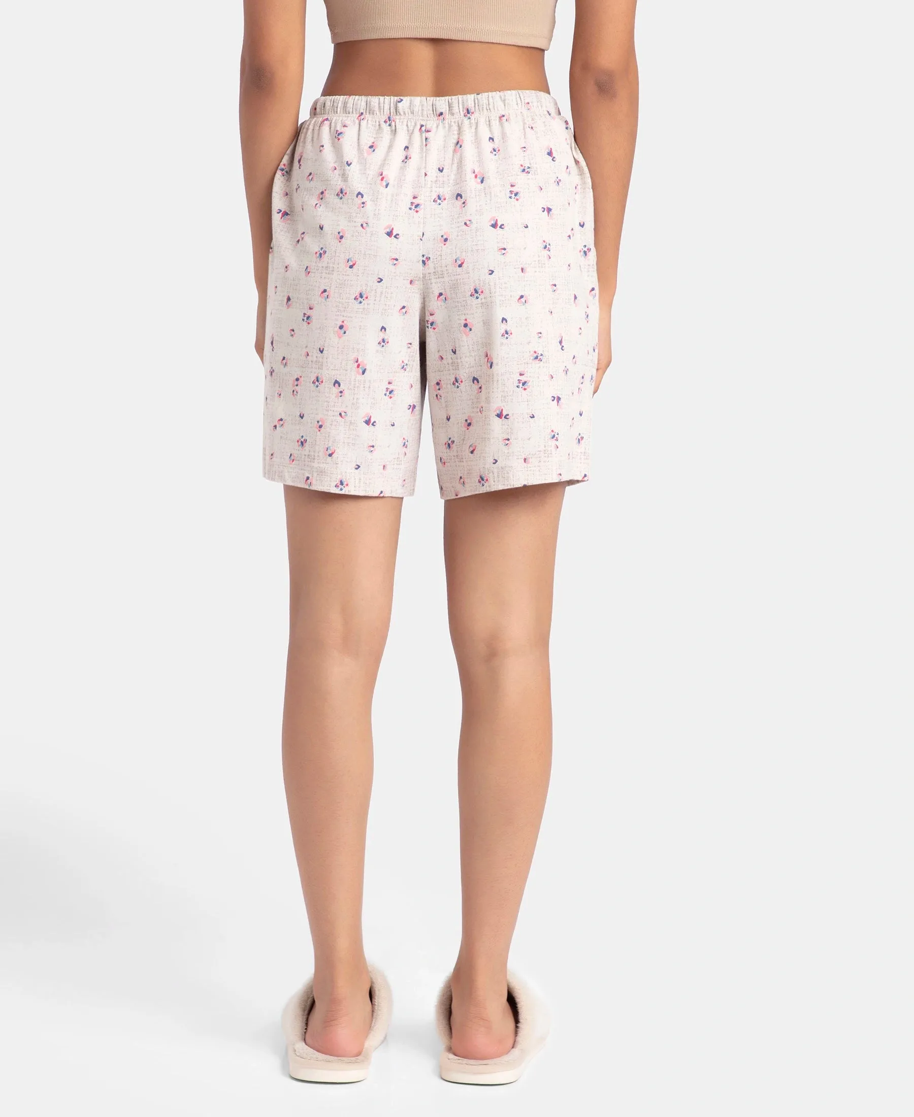 Super Combed Cotton Relaxed Fit Printed Sleep Shorts with Side Pockets - Vapour Blue