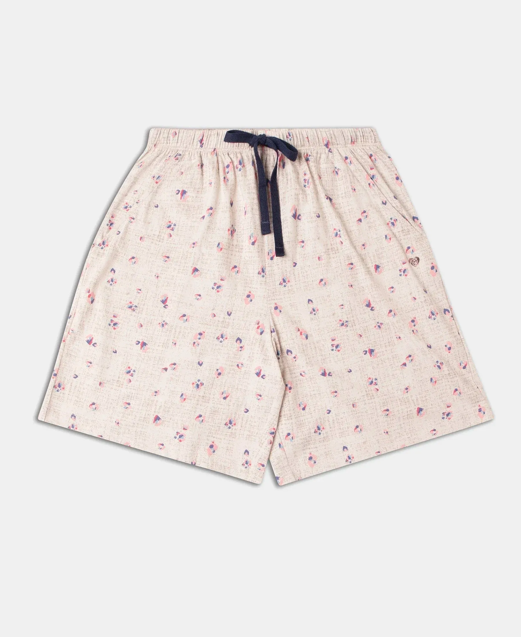 Super Combed Cotton Relaxed Fit Printed Sleep Shorts with Side Pockets - Vapour Blue