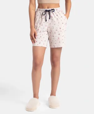 Super Combed Cotton Relaxed Fit Printed Sleep Shorts with Side Pockets - Vapour Blue