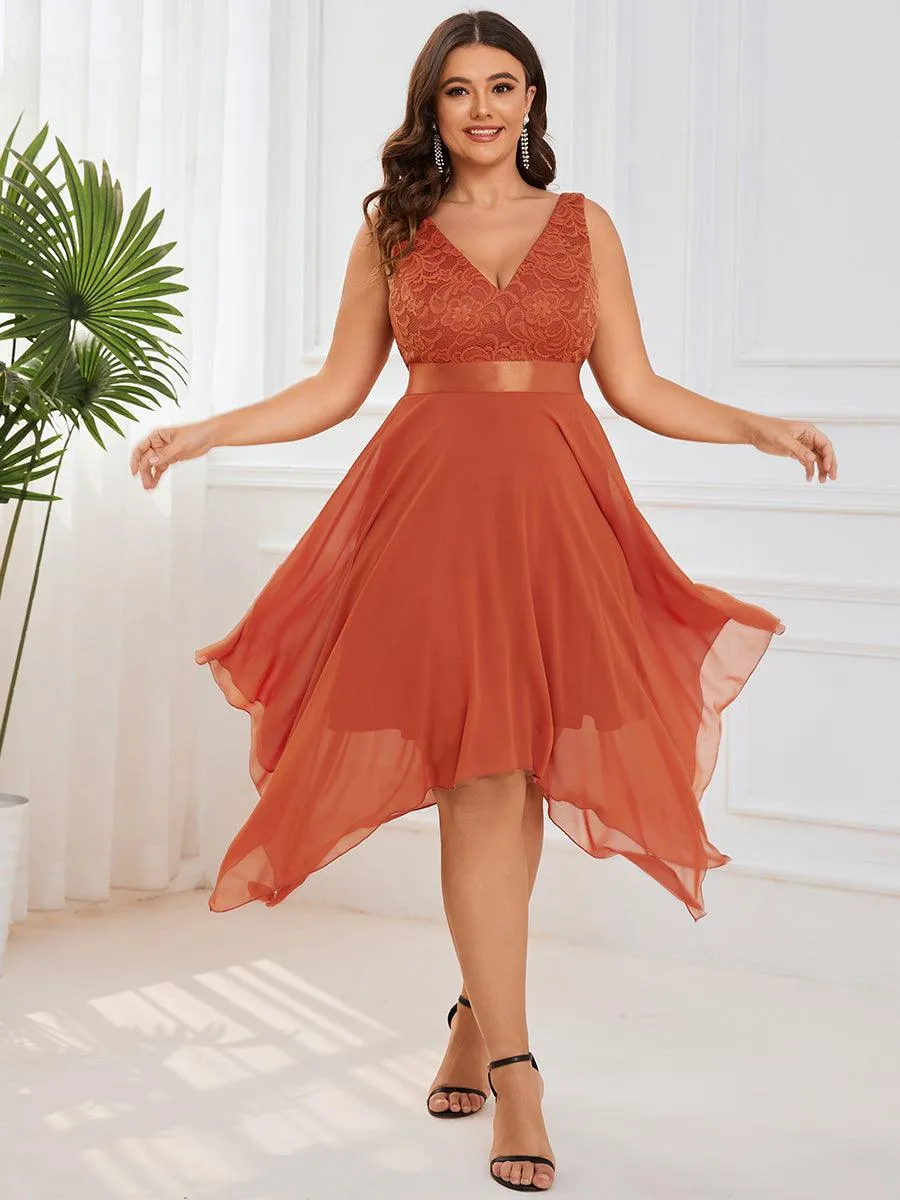 Superbe Robe mariage invitée en dentelle et en mousseline de soie à col en V de grande taille
