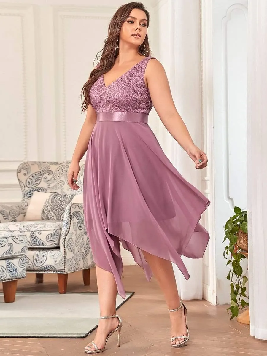 Superbe Robe mariage invitée en dentelle et en mousseline de soie à col en V de grande taille