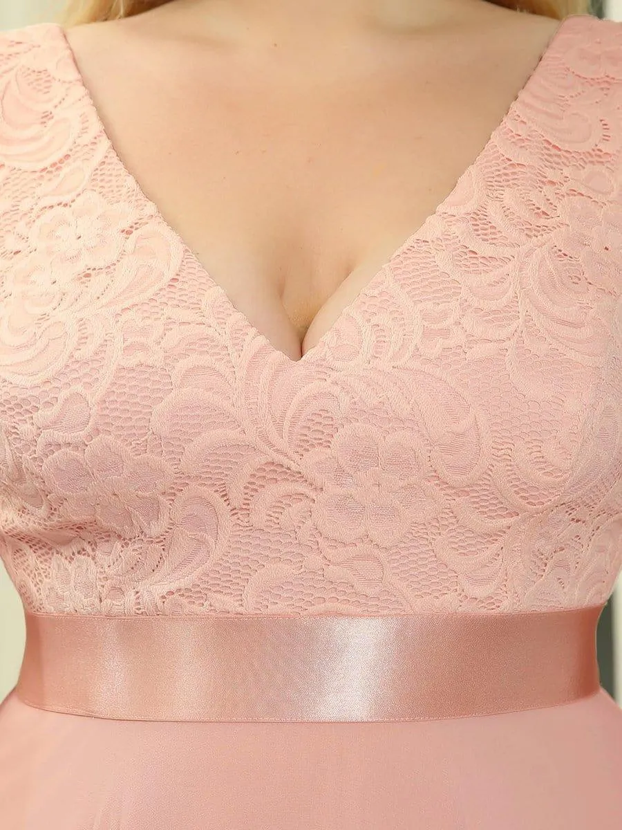 Superbe Robe mariage invitée en dentelle et en mousseline de soie à col en V de grande taille