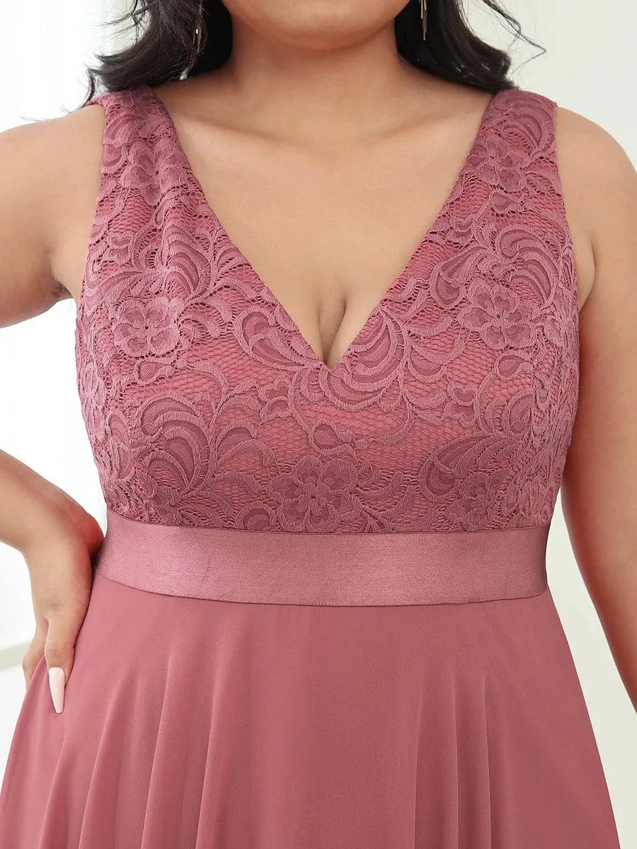 Superbe Robe mariage invitée en dentelle et en mousseline de soie à col en V de grande taille