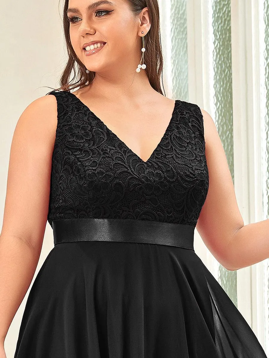 Superbe Robe mariage invitée en dentelle et en mousseline de soie à col en V de grande taille