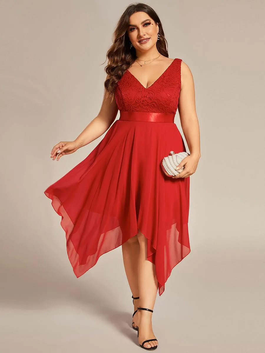 Superbe Robe mariage invitée en dentelle et en mousseline de soie à col en V de grande taille