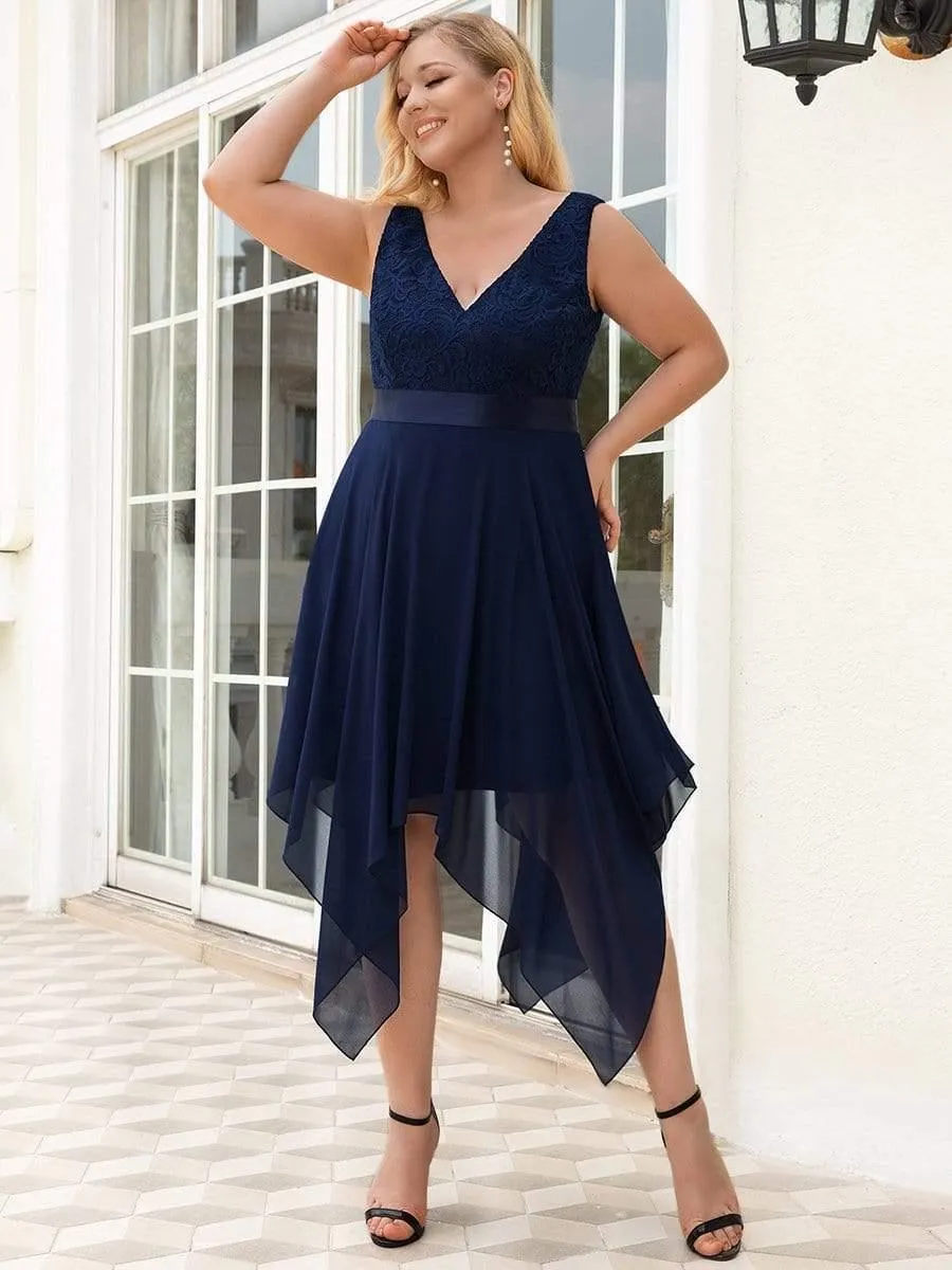 Superbe Robe mariage invitée en dentelle et en mousseline de soie à col en V de grande taille