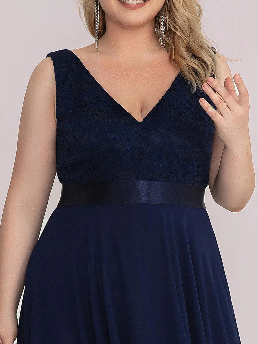 Superbe Robe mariage invitée en dentelle et en mousseline de soie à col en V de grande taille