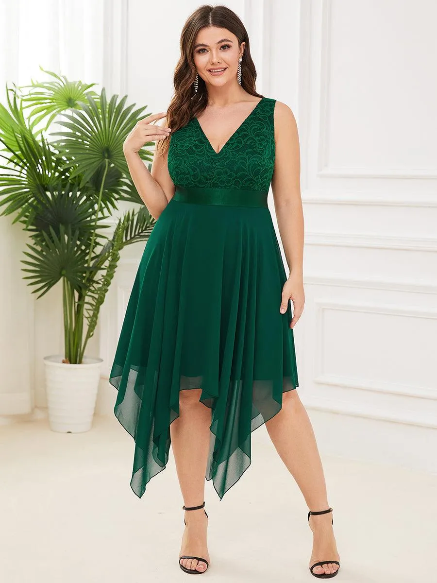Superbe Robe mariage invitée en dentelle et en mousseline de soie à col en V de grande taille