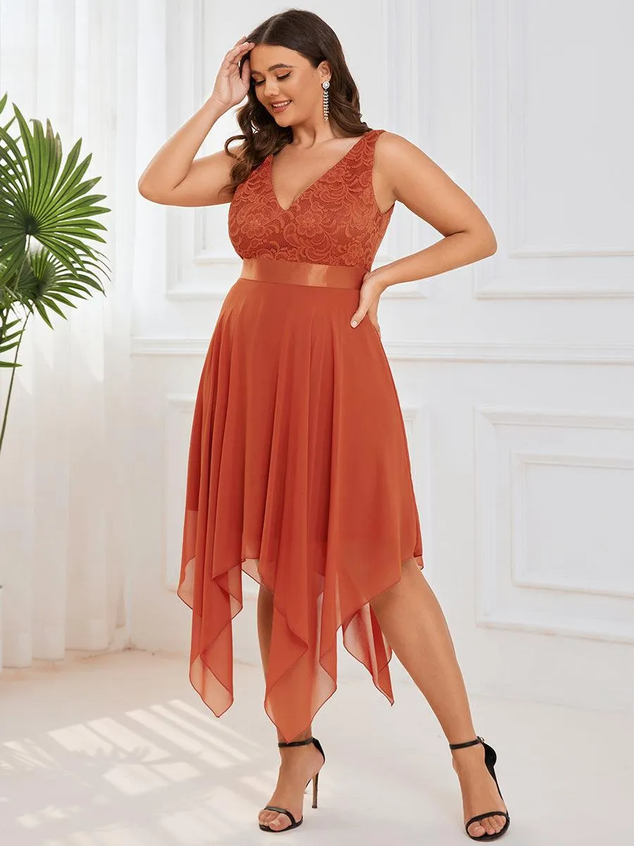 Superbe Robe mariage invitée en dentelle et en mousseline de soie à col en V de grande taille