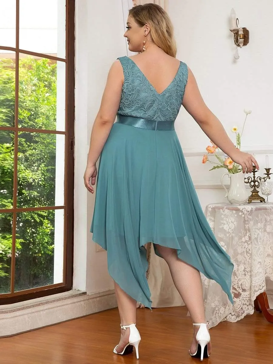 Superbe Robe mariage invitée en dentelle et en mousseline de soie à col en V de grande taille