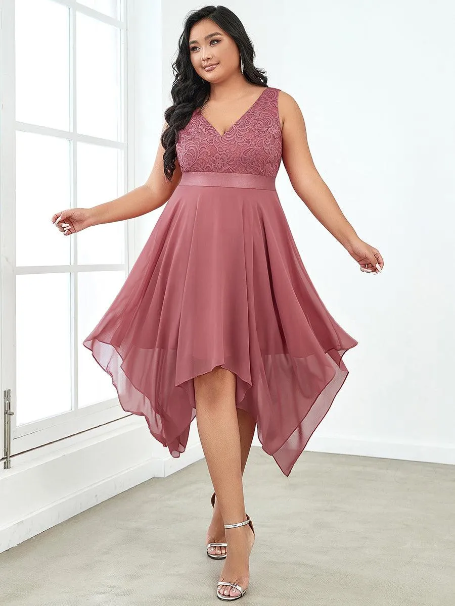 Superbe Robe mariage invitée en dentelle et en mousseline de soie à col en V de grande taille