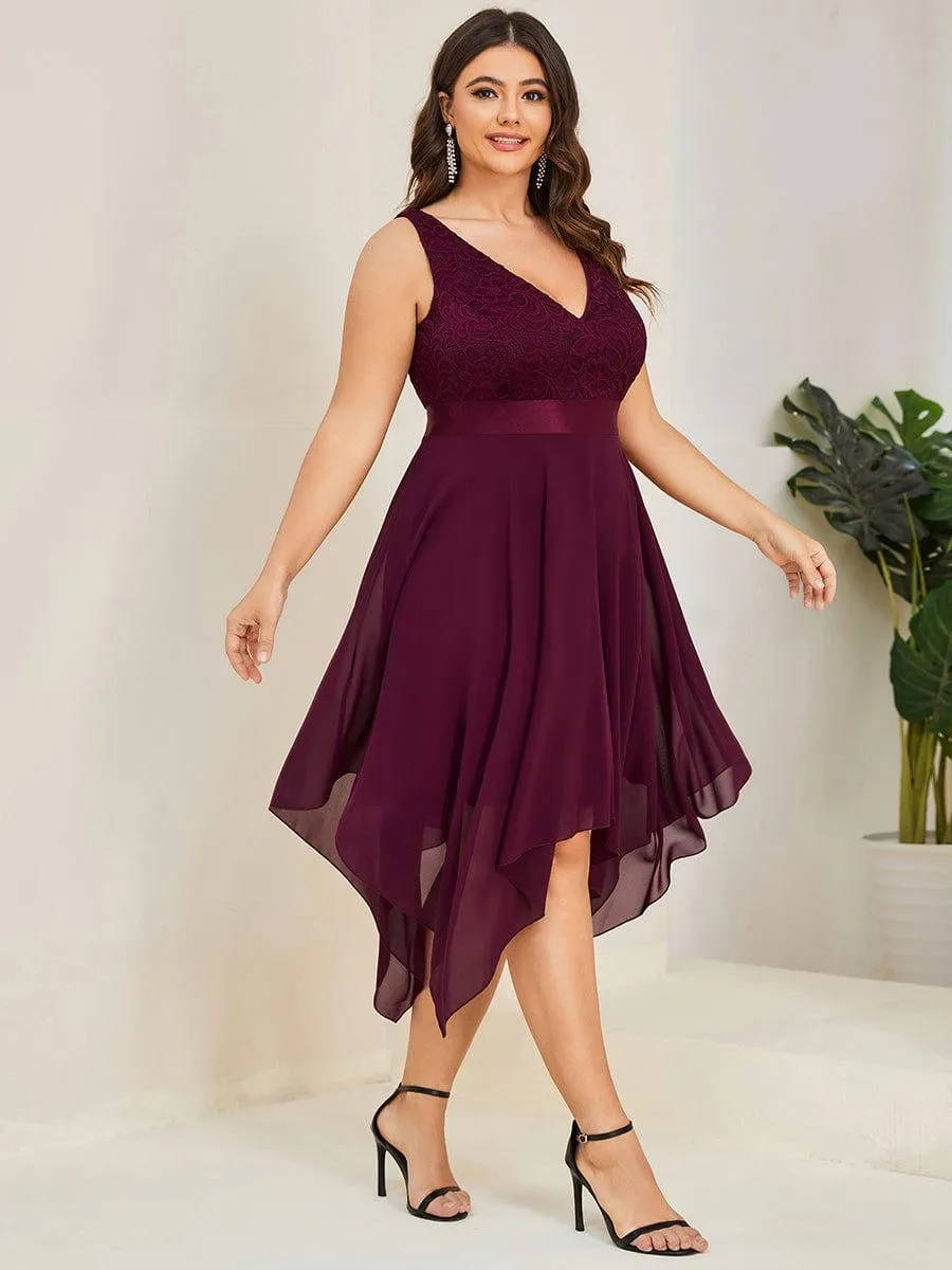 Superbe Robe mariage invitée en dentelle et en mousseline de soie à col en V de grande taille