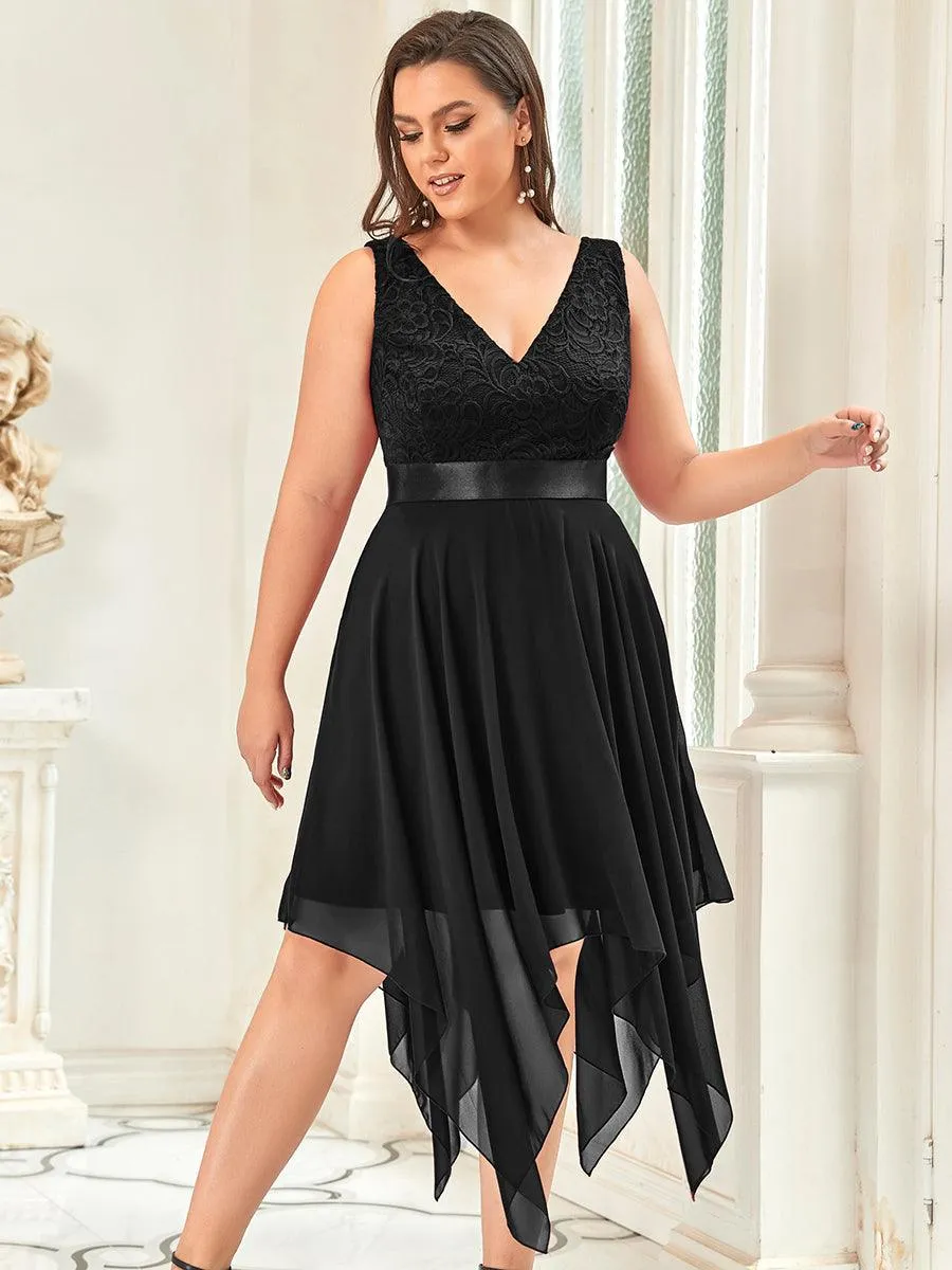 Superbe Robe mariage invitée en dentelle et en mousseline de soie à col en V de grande taille