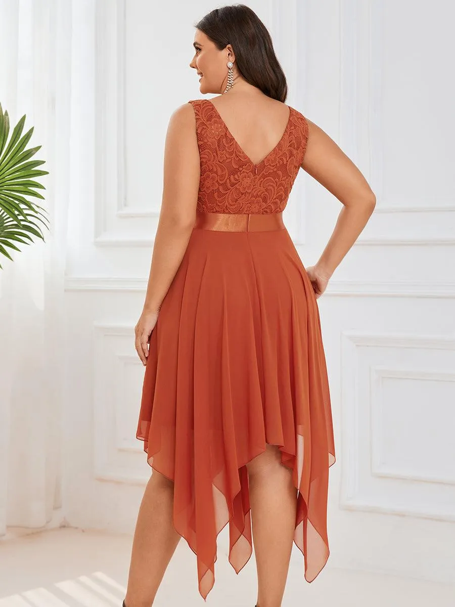 Superbe Robe mariage invitée en dentelle et en mousseline de soie à col en V de grande taille