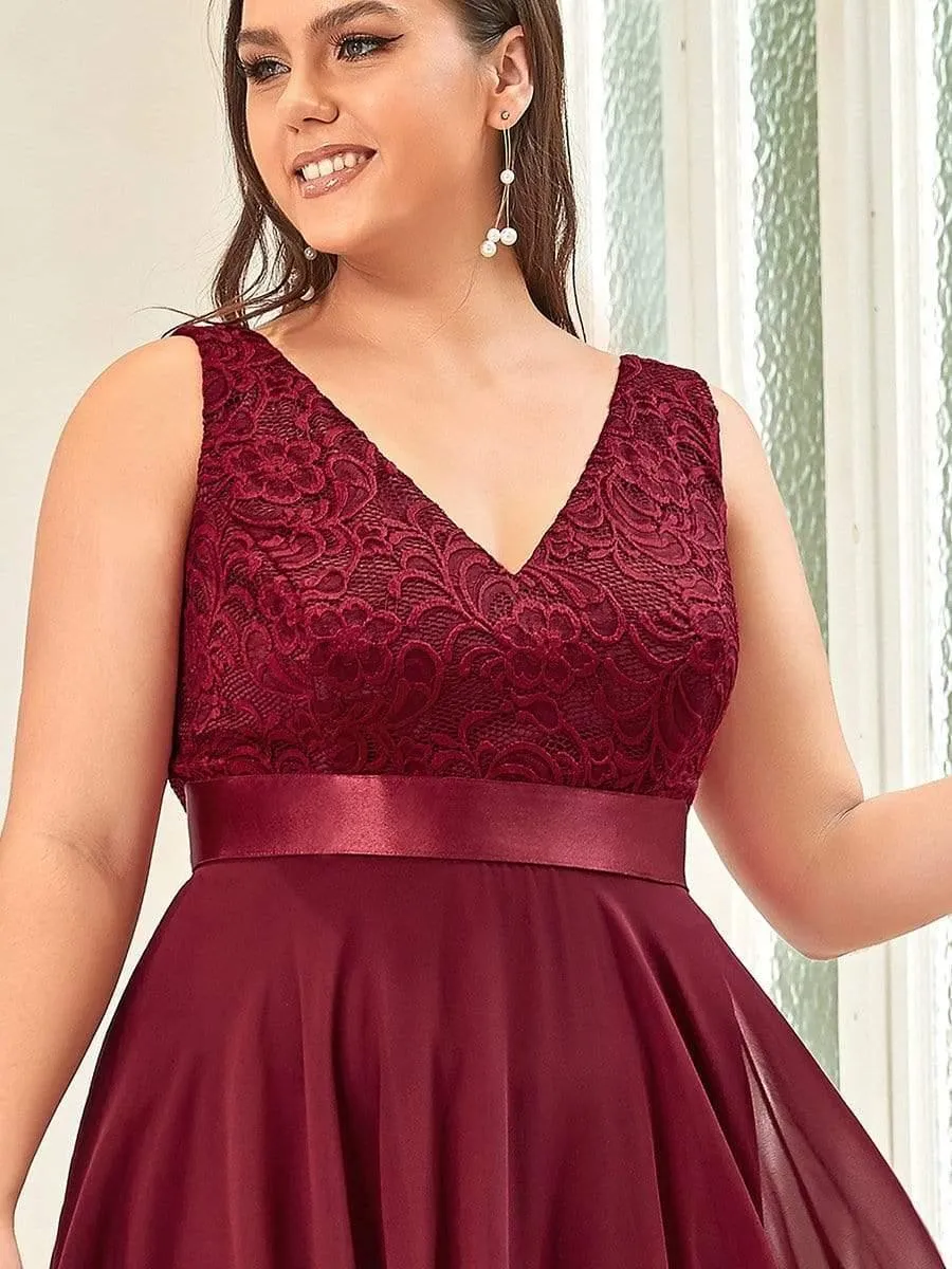 Superbe Robe mariage invitée en dentelle et en mousseline de soie à col en V de grande taille