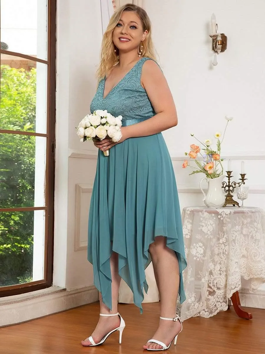 Superbe Robe mariage invitée en dentelle et en mousseline de soie à col en V de grande taille
