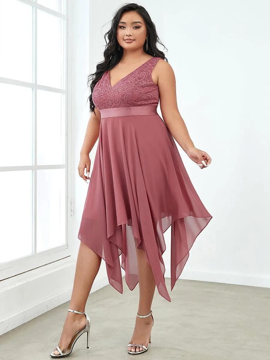 Superbe Robe mariage invitée en dentelle et en mousseline de soie à col en V de grande taille