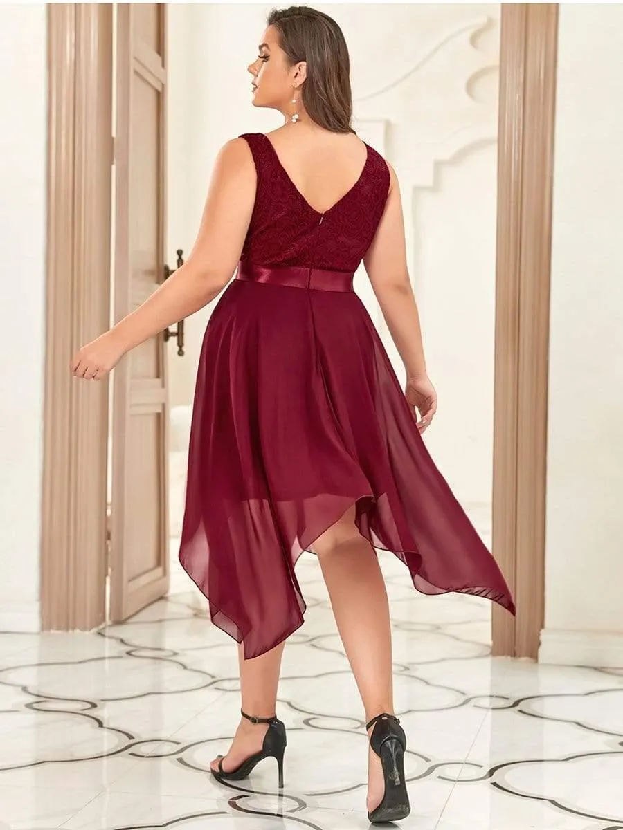 Superbe Robe mariage invitée en dentelle et en mousseline de soie à col en V de grande taille